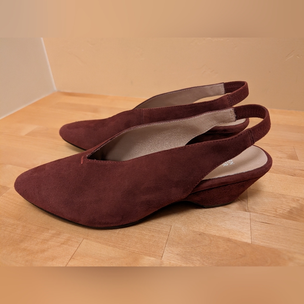 Eileen Fisher EUC Suede Gatwick Slingback Pump, Spice/Burgundy Size 10 - Picture 3 of 6